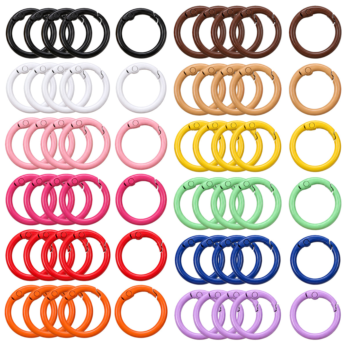 60PCS 1inch Round Carabiner, Multicolor Metal Spring O Ring Clip