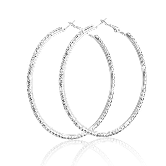 Rhinestone Hoop Earrings for Women, 50 Mm Sparkly Rhinestone Hoops Stylish Silver Rhinestones Hoop Earring Large Hoops Dangle Earrings for Women Wedding Dancing Party Appointment Decor