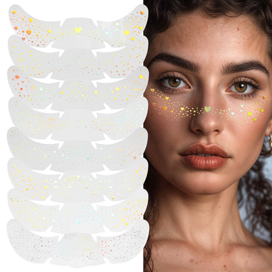 8 Pcs Holographic Multicolor Glitter Freckles Face Tattoo Waterproof Face Speckles Sparkle Speckles Patches for Women Chameleon Makeup Patches Glitter Glow Up Patch for Festival Rave