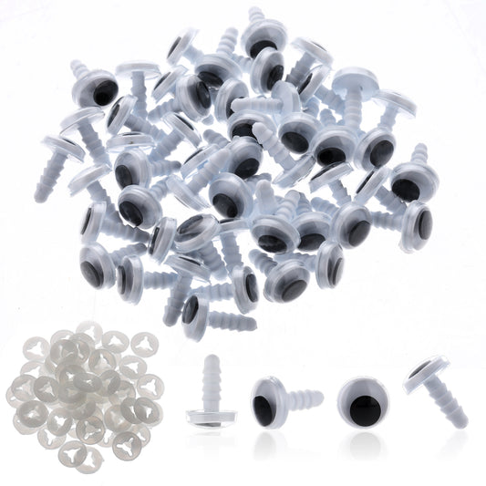 10 mm Safety Eyes, 50 Pcs Black Wiggle Googly Eyes Stuffed Animal Eyes Plastic Safety Eyes for Amigurumi Round Crochet Craft Eyes with Washers for Animals Plushies Toys Crafts Bears Dolls Making