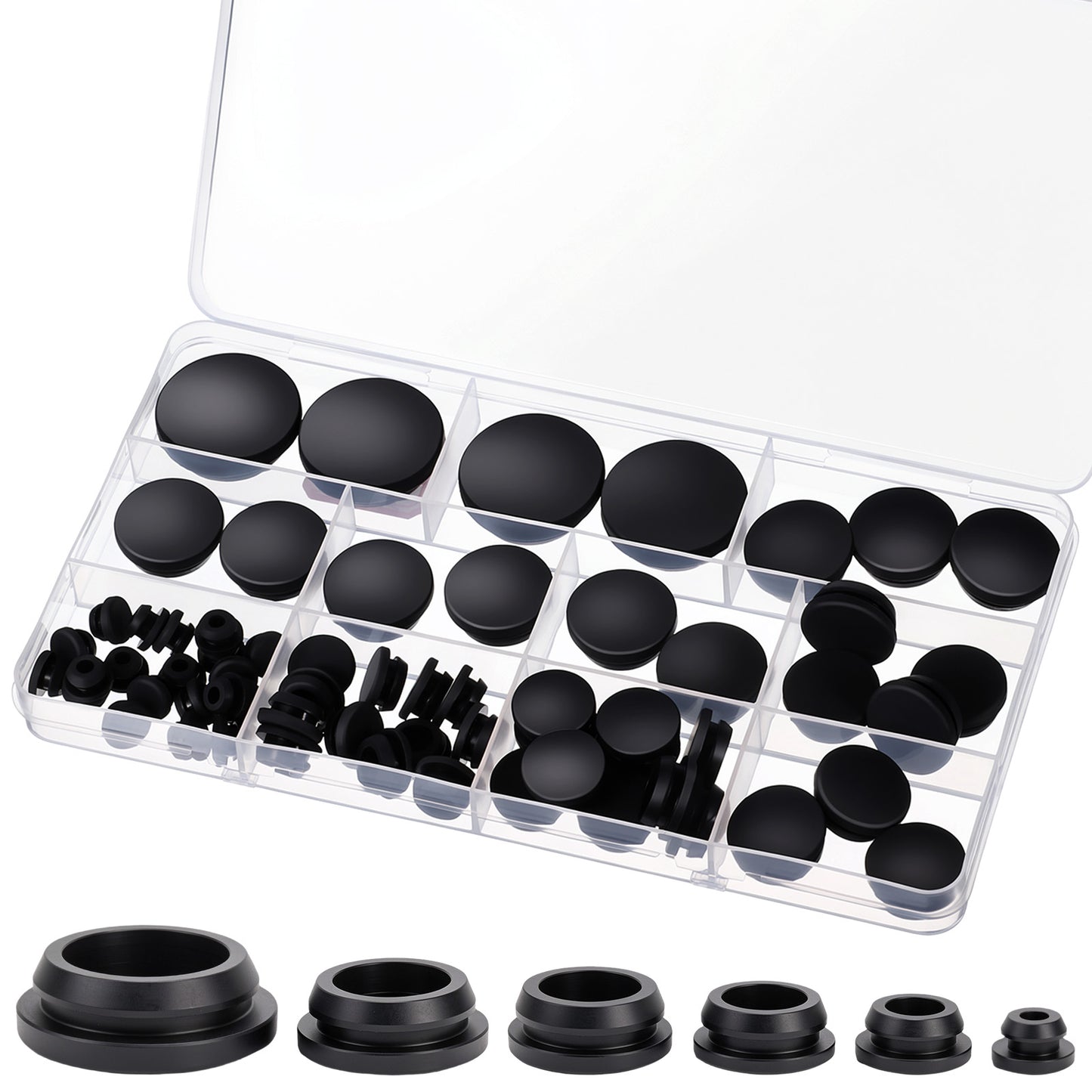 62 Pcs 6 Sizes Black Rubber Plugs for Round Holes Rubber Hole Plugs for Round Holes Silicone Plug 1" 3/4" 5/8" 1/2" 3/8" 1/4" Used for Furniture