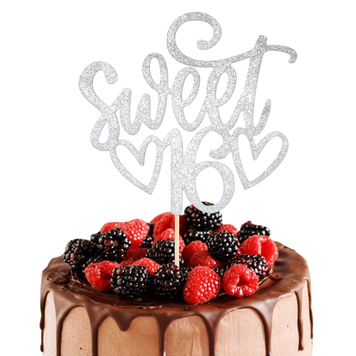 Sweet 16 Cake Topper 16 th Glitter Cake Topper Sweet Teenager Birthday Cake Pick, 16 Years Old Topper for Cake, Happy Sweet 16 Party Decoration Supplies(Silver)