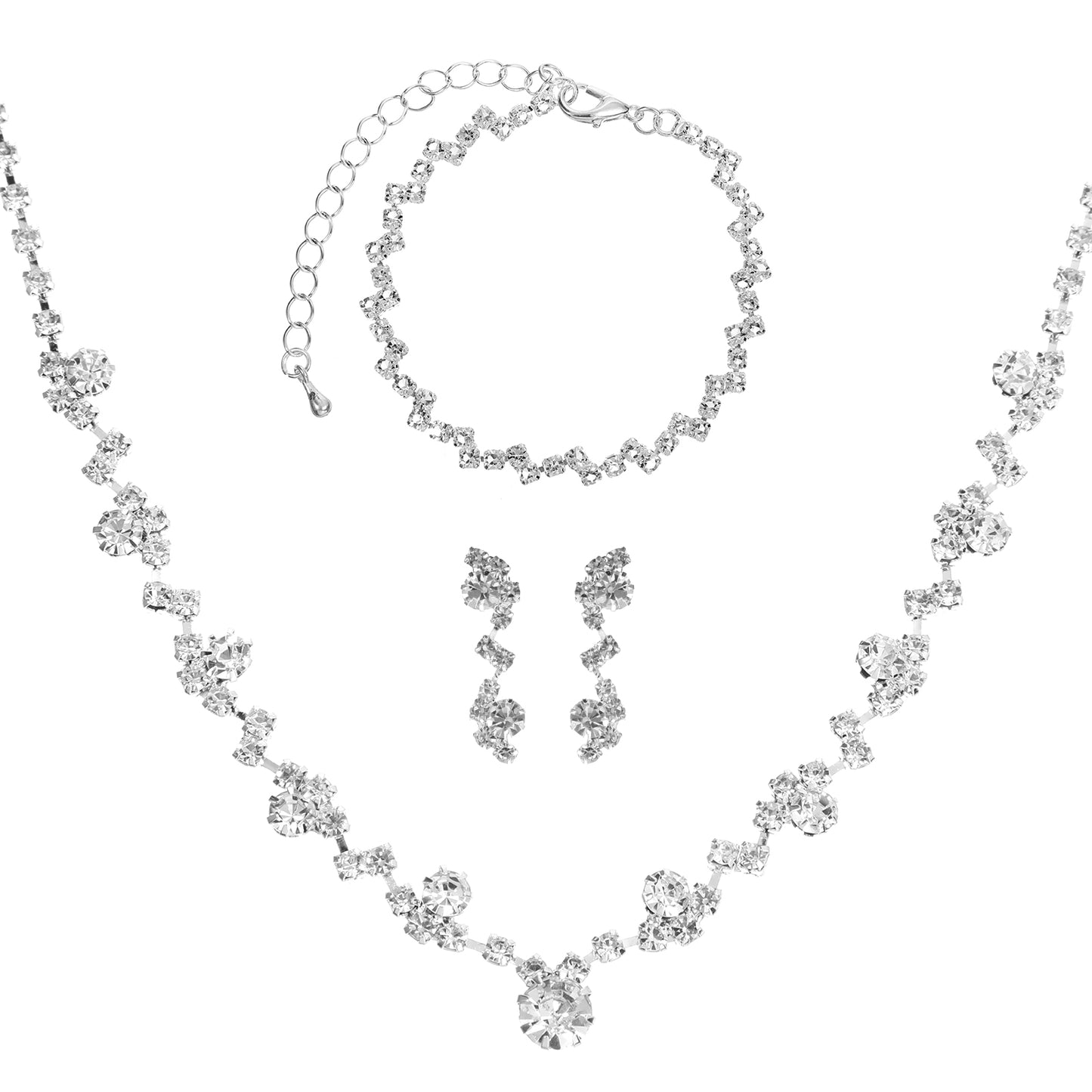 Viliqiou Elegant Silver Crystal Jewelry Set for Women, Necklace Earrings and Bracelet Set Bridal Wedding Jewelry Sets for Weddings, Bridesmaids, Prom, Party and Special Occasions