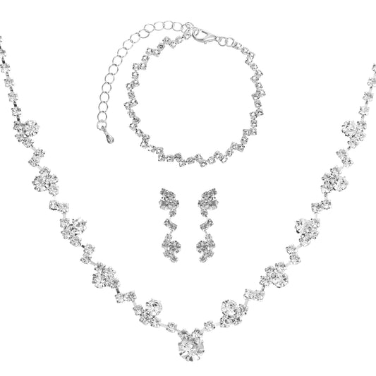 Viliqiou Elegant Silver Crystal Jewelry Set for Women, Necklace Earrings and Bracelet Set Bridal Wedding Jewelry Sets for Weddings, Bridesmaids, Prom, Party and Special Occasions