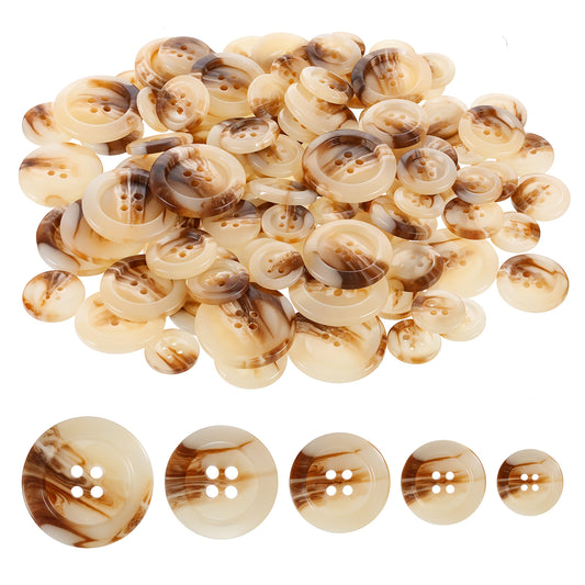 100 PCS Sewing Buttons for Clothes, 5 Sizes Mixed Resin Brown Buttons 4 Holes Flatback Plastic Button Round Big for Crafts, Elegant Suits Coats Button for Sewing DIY Sweater Coat Pants Decorations