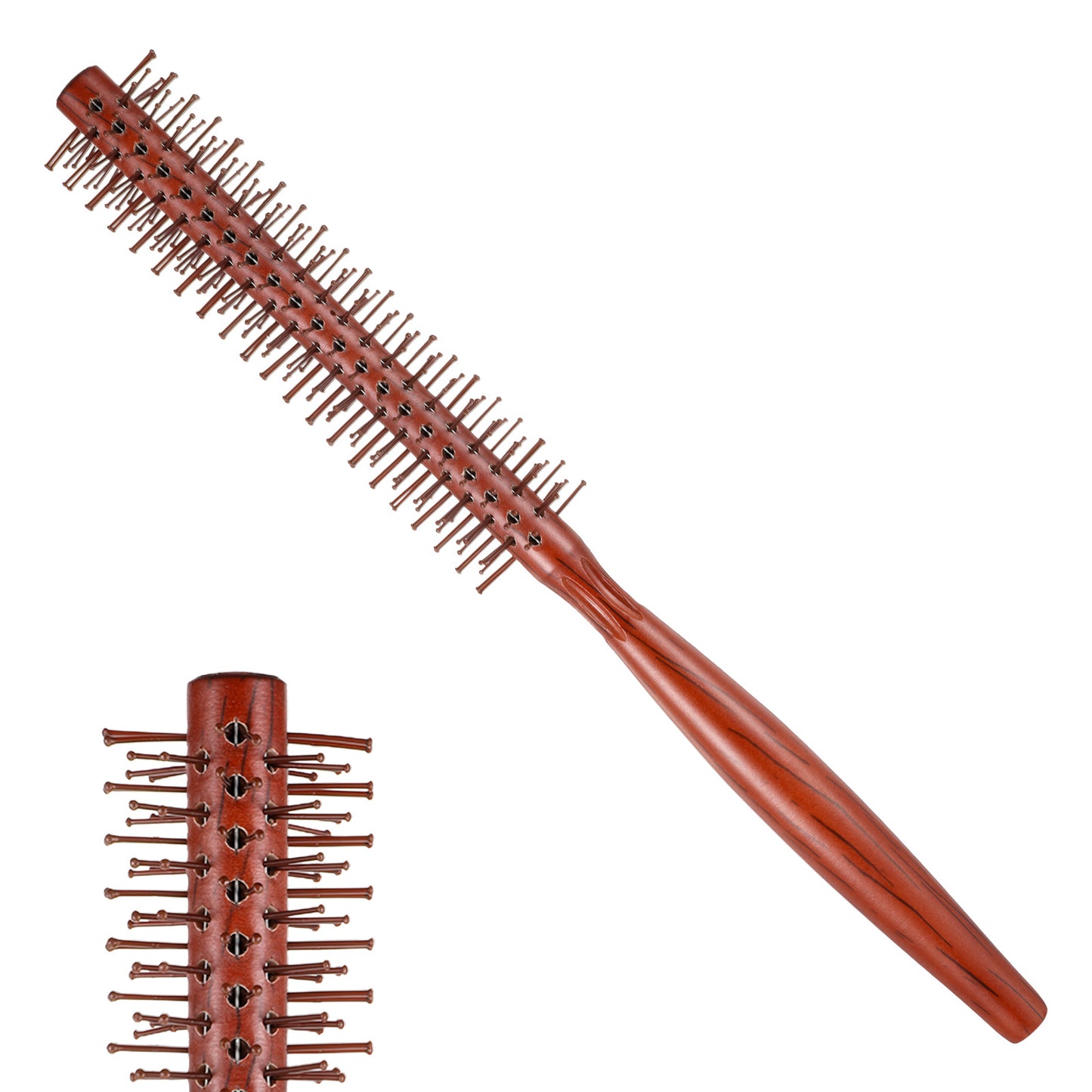 Small Round Brush for Blow Drying, Wooden Handle Roller Brush with Soft Nylon Bristles for Styling and Detangling Bangs, Short, Long, Curly Wet Hair