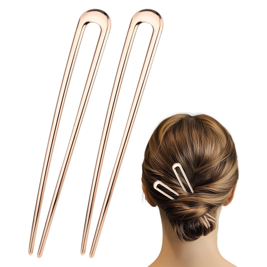 2PCS Large French Hair Pin Gold, 5.7 Inch U Shaped Hair Pins, Chignon Pin for Women Thick and Long Hair (Rose Gold)
