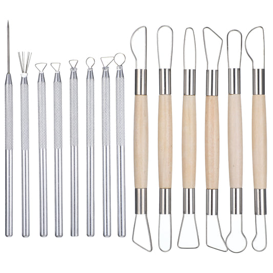 Clay Carving Tools, 14 PCS Pottery Ribbon Sculpting Tools Kit with Feather Wire Texture and Needle Detail Tool, Aluminum Pottery Carving Tool Ceramic Wire Loop Sculpture Set for Modeling Trimming
