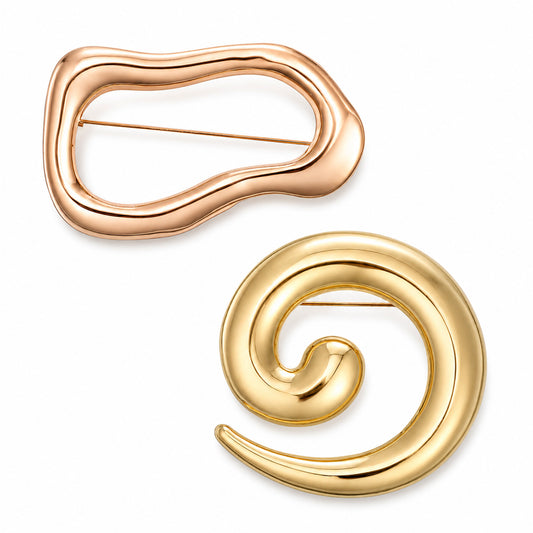 2PCS Geometric Brooch Set Gold Brooches for Women Round Spiral Irregular Lapel Pins Brooches and Pins for Women Men Coat Scarf Dress Wedding Party Jewelry