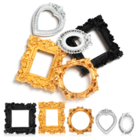 10PCS Vintage Mini Picture Frames, Resin Mini Frames Picture Frame 5 Shapes Small Antique Ornaments Table Top Jewelry Display Gothic Frame for DIY Party Wedding Decoration(Gold, Silver, Black)
