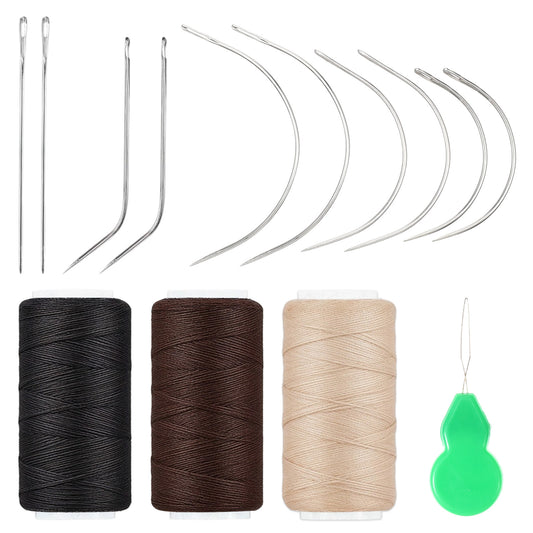 13Pcs Hair Needle and Thread Set Sewing Hair Extension Tools Curved Needle Weaving Thread for Making Wig, Sew in Needle and Thread for Hair Hand Sewing Hair Weave Extension