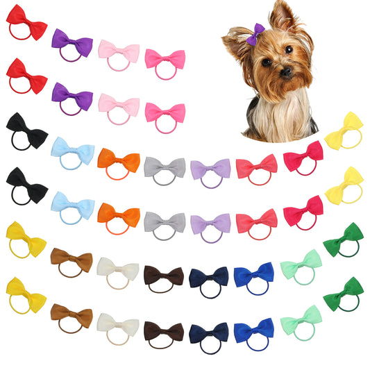 SynHHergyx 40 Pcs Dog Hair Bows with Elastic Rubber Bands Mix Colors Hair Bows for Small Size Dog Girls Yorkie Bow-Knot Pet Hair-Grooming Attachments for Small Medium Dogs (Boxed)