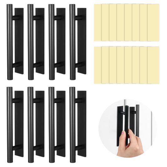 Adhesive Cabinet Handles, 8 Pack Self-Stick Push Pull Helper Stick on Handle No Drill Cabinet Pulls Furniture Handles Instant Peel and Stick Cabinet Handles for Cabinets and Drawers Closet, Black
