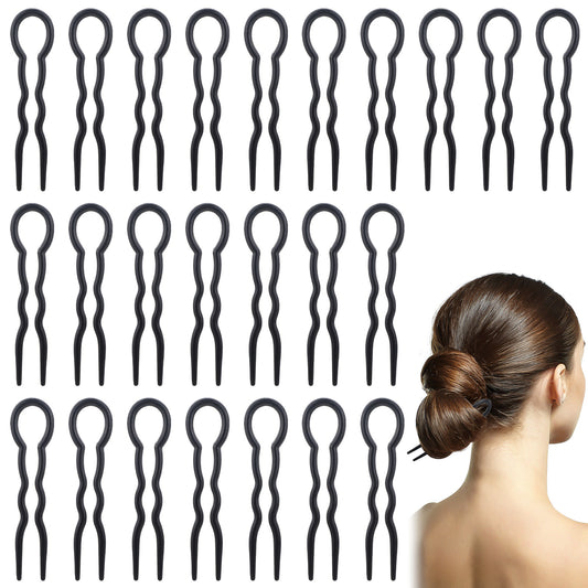 24 Piece Plastic Hair Pins, U Shaped Hair Pins Black Hair Styling Accessories Fast Spiral Clips for Women Wedding Salon Home Use