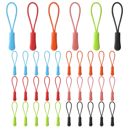 30 PCS Colorful Zipper Pulls Replacement, Cord Extension Zipper Pulls Decorative Cords Zippers Tag Luggage Cord Replacement Pull Zippers Tag Strong Cords Fixer for Jackets, Luggage, Purses, Handbags