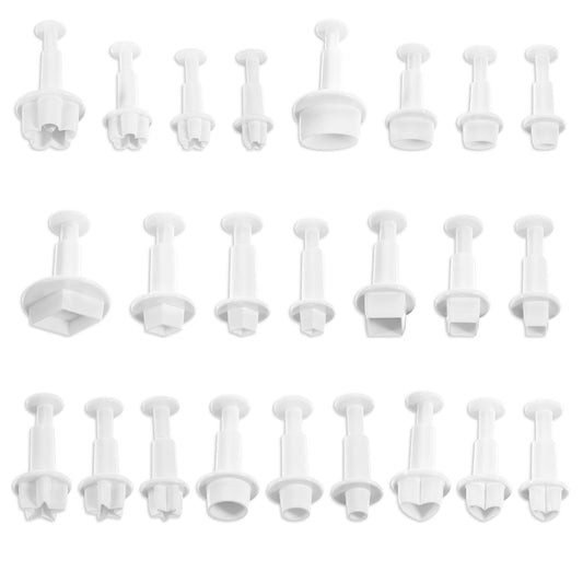 24 Pcs Cookie Cutters Fondant Cake Cookie Plunger Cutter Cake Tools Mini Plastic Biscuit Plunger Fondant Decorating Mold Heart/Square/Oval/Circular/Star/Diamond/Flower