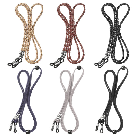 Fyntave 6 Pcs Eyeglasses Strap, Eyeglass Holders Around Neck Leather Sunglass Retainer Chain Adjustable Eyeglasses String Holder for Men & Women Dark Colors