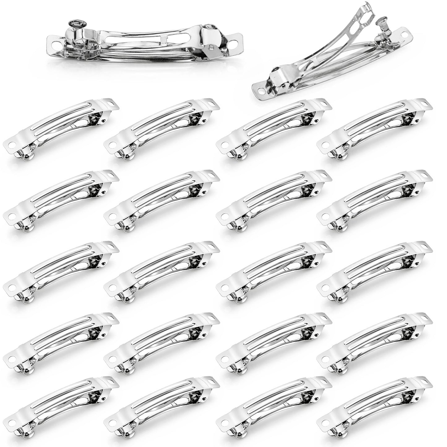 20 Piece Blank French Barrette Hair Clips 3'' Silver Metal French Hair Barrettes DIY Craft Automatic Spring Snap Hair-Clips Clasps for DIY Hair-Accessories