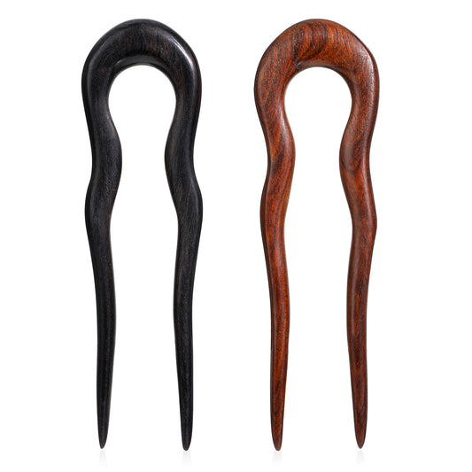 U Shaped Hair Pins For Buns, French Hair Pin, U-Shaped Hair Fork Hair Pins Hairpin, Natural Sandalwood Hair Fork, French Style Hair Stick, 2 Prong Updo Chignon Pins, Hair Accessories for Women, 2 Pack