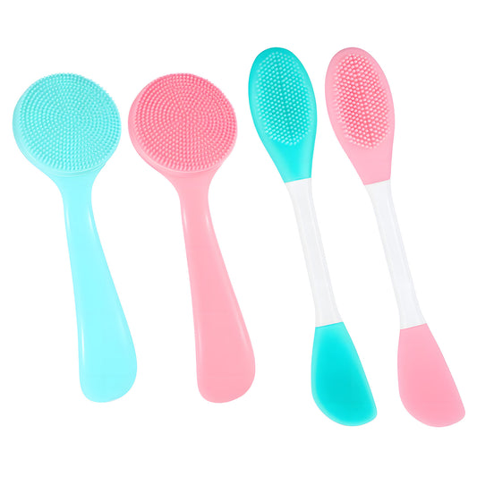4 Pcs Facial Cleansing Brush Silicone Faces Brushes 2 in 1 Silicone Face Mask Brush & Face Scrubber Manual Faces Scrub Brushes Skin Friendly Soft Bristles for Blackheads Makeup Residues Removal