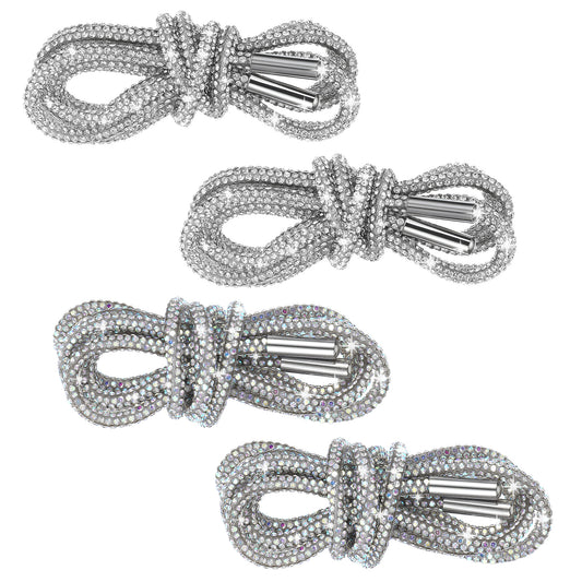 Rhinestone Shoe Laces, 4 Pcs 47" Glitter Shoe Strings for Sneakers Round Bling Crystal Shoelaces for Boots Canvas Sport Shoes Rave Costumes (White, AB)