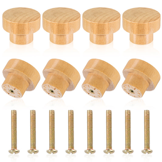 SynHHergyx 8 PCS Wood Drawer Knobs, Flat Top Round Wood Knobs Diameter 1.3" (34mm) Dresser Knobs Natural Wooden Drawer Knobs for Drawer Cabinet Wardrobe Pulls Handles