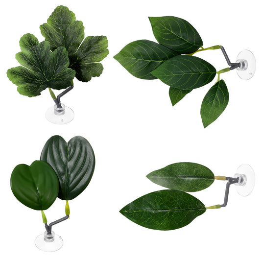 KALIONE 4 Pcs Fish Leaf Pad - 4 Styles Betta Leaf Hammocks with Suction Cup, Fish Tank Accessories Aquarium Décor for Simulating Natural Habitats