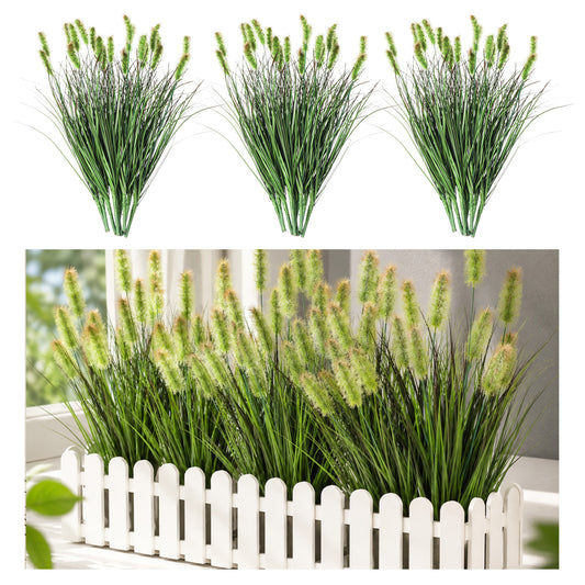 10 Pcs Artificial Onion Grasses, 35cm Fake Grass Faux Greenery Wheat Sea Grass Outdoor UV Resistant Fake Onion Grasses, Artificial Shrubs Faux Plastic Plants for Garden House Planters, Green Red