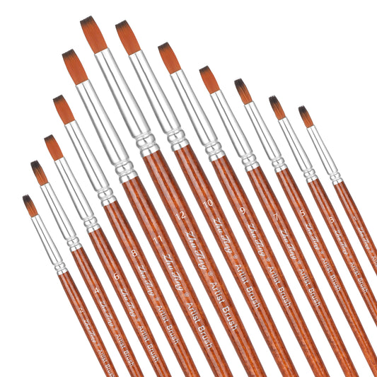 12 Pcs Flat Paint Brushes, Acrylic Paint Brushes Set, Flat Tip Gouache Paint Brushes, Nylon Artist Paintbrushes, Art Painting Brushes for Watercolor Oil Face Body Acrylics