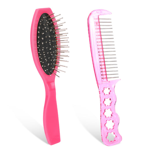 2 PCS Wig Brush Set, Doll Wig Brushes for Synthetic Hair Wigs Stainless Steel Metal Wire Detangling Brush Portable Synthetic Wig Hair Brush Wigs Extension Brushes for 18 Inch Dolls and Other Hair Care