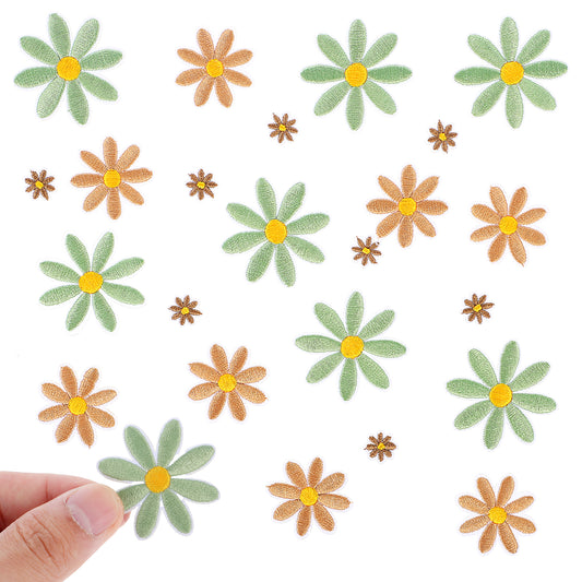 24 Pcs Daisy Flower Iron on Patches, 3 Sizes Daisy Patch Fabric Patches, Cute Floral Embroidered Patch, Iron Flower Embroidered Mend for Clothing Hats Shirts