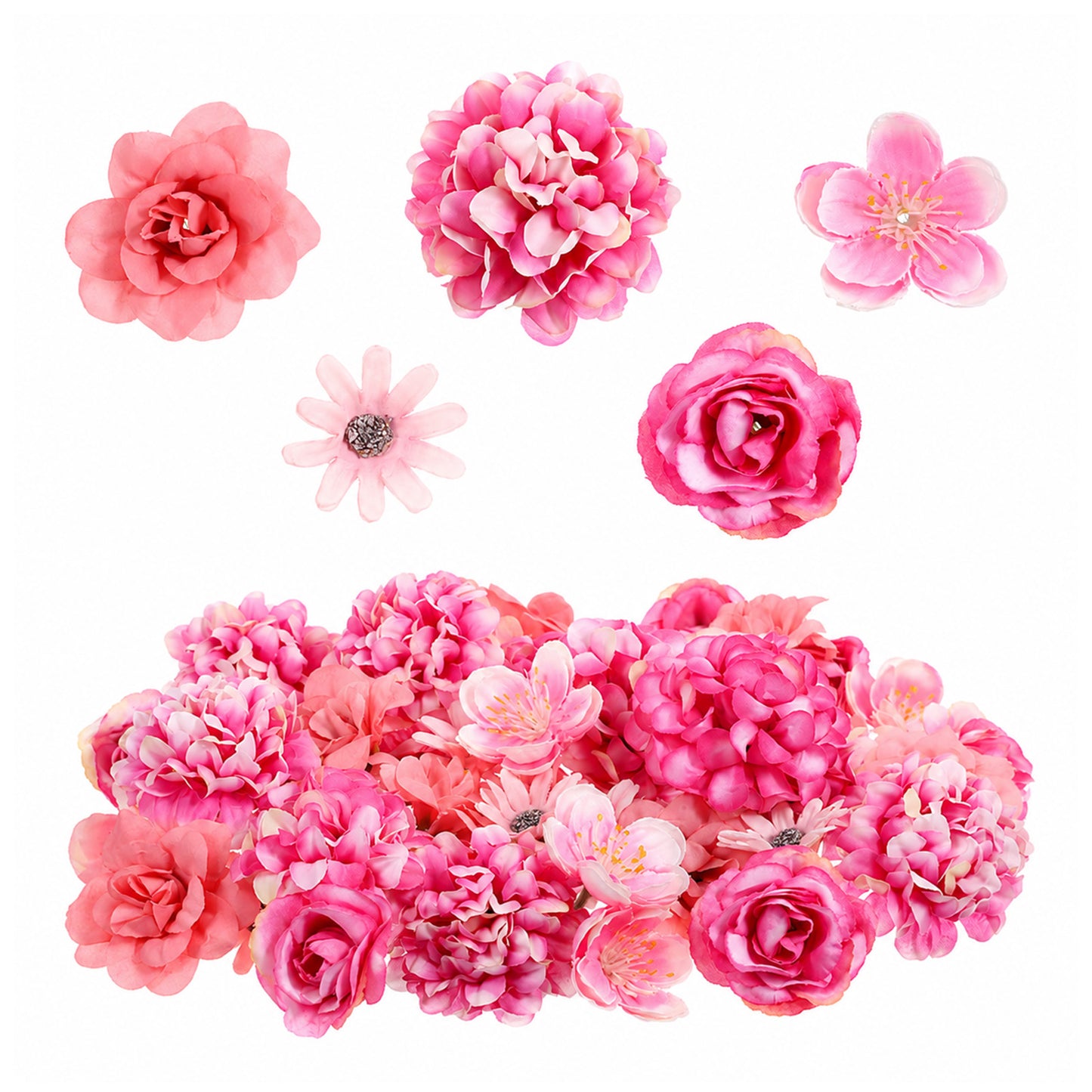Xthrotsenk 50 Pcs Pink Faux Artificial Flower Head, Mini Artificial Flowers Heads Small Flowers Head Pink Artificials Flower Heads for Birthday Wedding Shower Cake Decoration DIY Craft