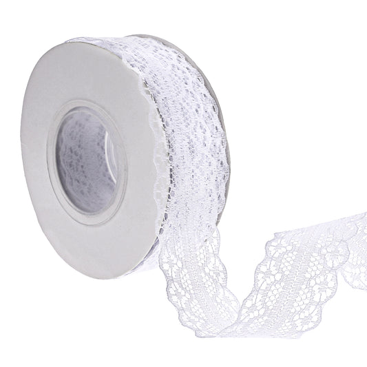 25 Yards White Lace Trim Ribbon 1.2 Inch Wide Floral Lace Ribbons Vintage Pattern Roll Ribbons for Sewing DIY Crafts Party Decorations Scrapbooking Wedding Decor Flower Design