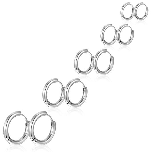 5 Pairs Hoop Earrings Silver Small Hoop Earrings Solid Titanium Hoop Earrings 8mm 10mm 12mm 14mm 16mm Stainless Steel Huggie Hoop Earrings Piercings Cartilage Earring Hoop for Women Men