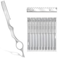 Hair Razor Feather Razor for Hair Cutting Stainless Steel Hairs Thinning Styling Razors with 10 Pcs Sharp Blades Suitable for Salon and Home Silver 17.5cm