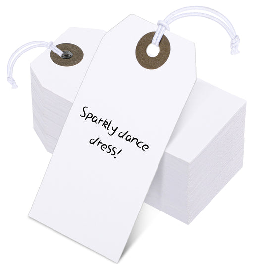 100 Pack White Gift Tags with Elastic String, Marking Tags Blank Labeling Tags Paper Hanging Tags with Strings Attached Writable Price Tags for Christmas Gifts Inventory Tags 2.75'' x1.37''