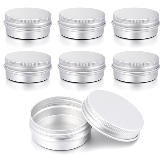 Metal Tins with Lids, 8 Packs 0.5 Oz Round Aluminum Tin Jar Container Refillable Travel Cosmetic Containers Jars Silver Small Lip Balm Containers Leakproof Tin Can for Cosmetic, Lip Balm, Cream