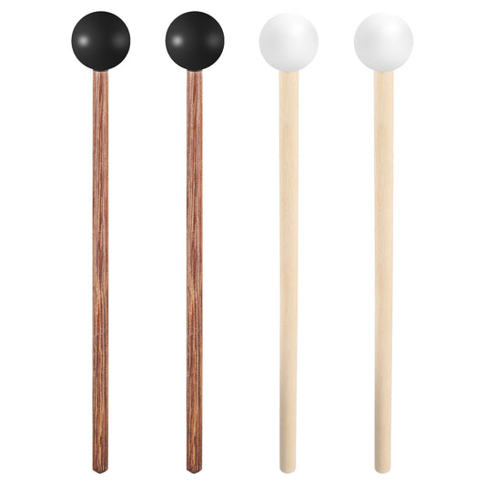 4 Pcs Steel Tongue Drum Mallets, Xylophone Mallets, Glockenspiel Mallets, 6.5in Rubber Percussion Mallets, Children's Rubber Drumsticks, Wooden Percussion Mallets, Percussion Sticks, Black&White