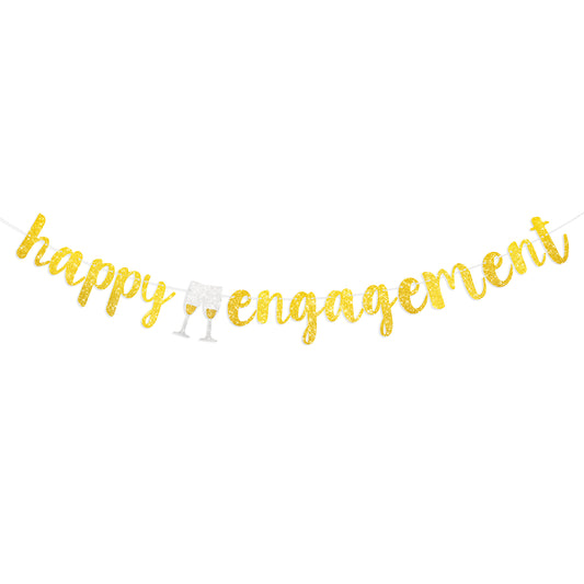 Happy Engagement Banner Gold Glitter Happy Engagement Banner Engagement Party Decorations Engaged Banner Engaged Party Decoration Bachelorette Party Decorations Wedding Engagement Banners