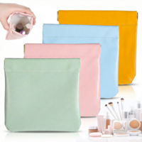 4PCS Leather Pouch Waterproof Snap Closure Leather Organizer Pouch Personalized Portable No Zipper Self-Closing Cosmetic Bags Mini Storage Makeup Bag for Cosmetic Purse Jewelry Travel Kit Storage