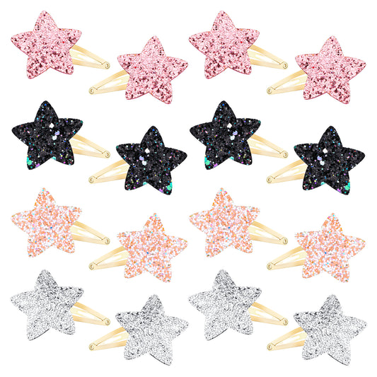 16 Pcs Metal Sparkly Stars Hair Clips, Cute Star Clips Metal Snap Hair Pins Colorful Glitter Non-Slip Metal Star Hair Barrettes Hair Clips for Girls Barrettes for Girls Star Clips Y2k Accessories