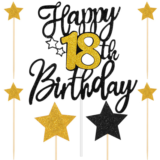 18th Happy Birthday Cake Topper Black Gold Glitter Cheers to 18 Years Birthday Cake Pick 18th Birthday Celebrating Cake Decoration Happy 18th Birthday Anniversary Party Cake Decorations