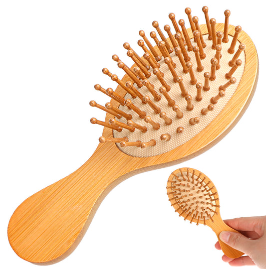 Natural Bamboo Hair Brush, Wood Gua Sha Hair Brush Scalp Massager Hair Growth Small Wet Hairbrush Travel Wooden Comb Air Cushion Detangling Brush Tangeling Hair Brush for Women and Men Hair Care
