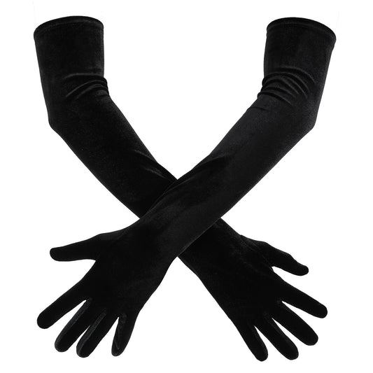 Qulkws 21" Black Long Velvet Gloves Flapper Long Opera Gloves for Women Fancy Glove for Halloween Wedding Dress Party Evening Masquerade