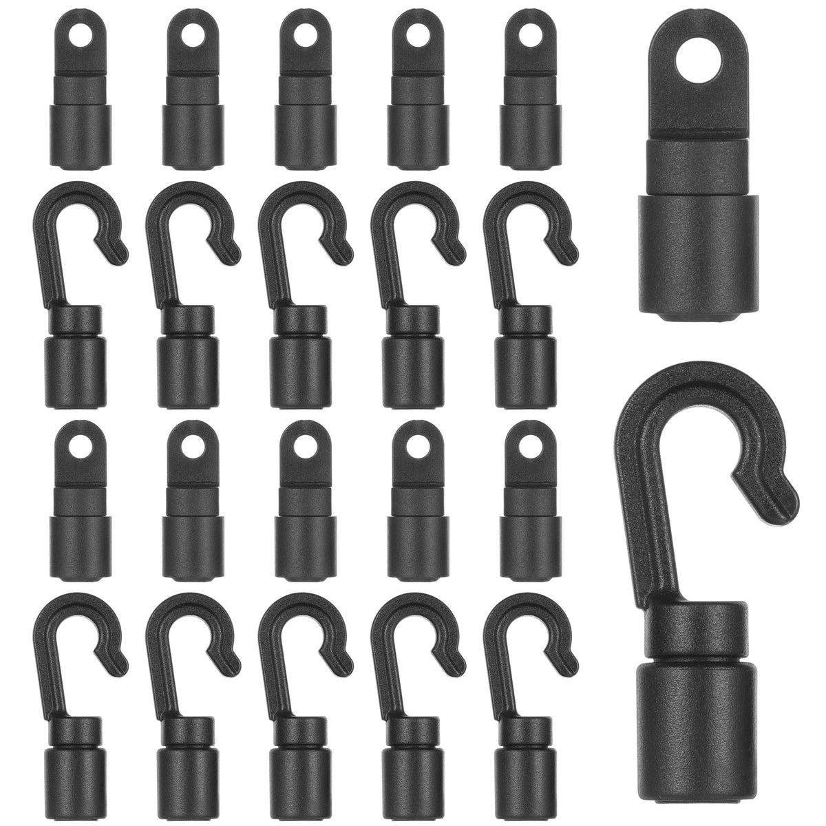 20 Pcs Bungee Hooks Black 1/4 Inch Bungee Cord for 1/4” Cord Rope