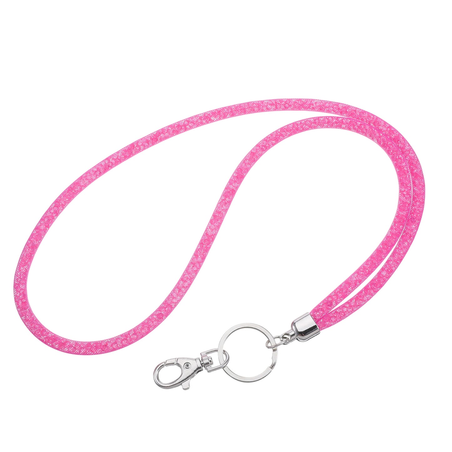 Pink Sparkle Crystal Lanyard, 31.5'' Fashion Bling Lanyard for Women with Metal Clasp & Keyring, Pink Rhinestone Lanyards ID Badge Lanyards Rhinestone Work Name Card Holder Clip for ID Card Keys Strap