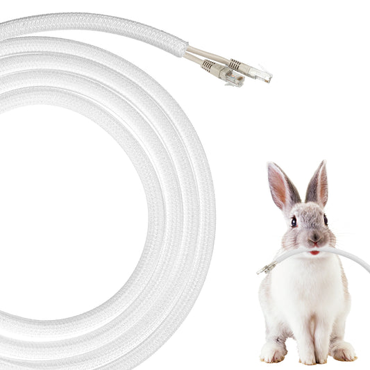 16.4ft Dog and Cat Cord Protector 3/8inch White Flexible Wire Loom Tubing Cable Sleeve Cable Management Sleeve Protects Cables from Pets Chewing for USB, Audio, Power, and Video Cords