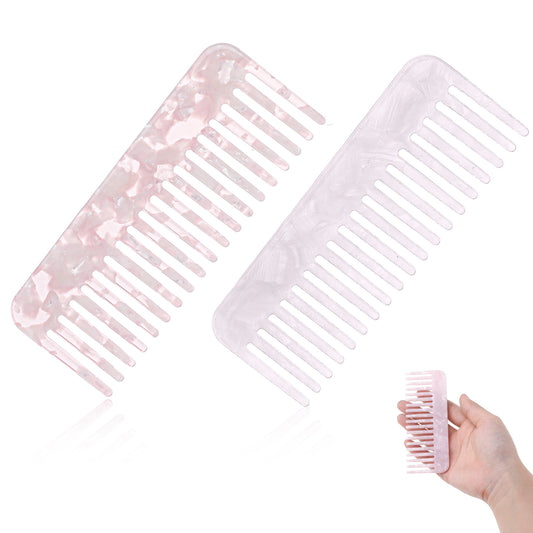 Mini Cellulose Wide Tooth Comb,2 Pack Portable Hair Detangling Comb Small Leopard Purse Comb No Handle Pocket Size Tortoise Hair Comb Travel Shower Comb Wet Hair Comb for Thick Curly Wavy Hair