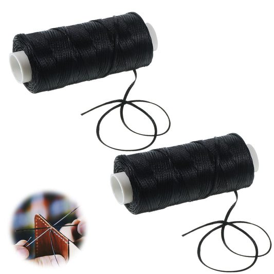 0.8mm Black Waxed Thread for Leather Sewing 196 Meter Leather Thread Wax String Waxed Polyester Cord for Sewing Bookbinding DIY Crafts Stitching (98 Meter/Roll, 2 Roll Total)