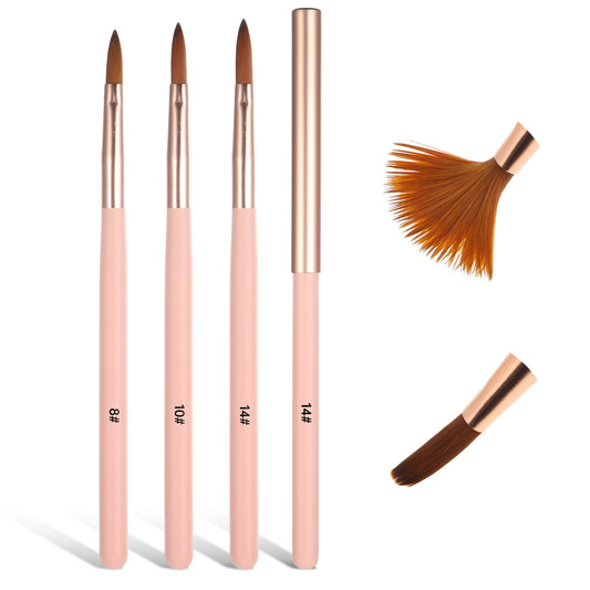 Acrylic Nail Brush, 3 Pcs Nail Art Brushes Size 8/10/14 Nail Brushes for Acrylic Application Professional Manicure Tools for Home Salon Nail Design, Nail Extension, Carving (Pink)